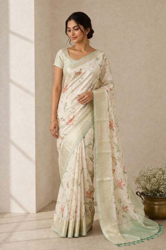 Ivory Garden Tussar Silk Saree