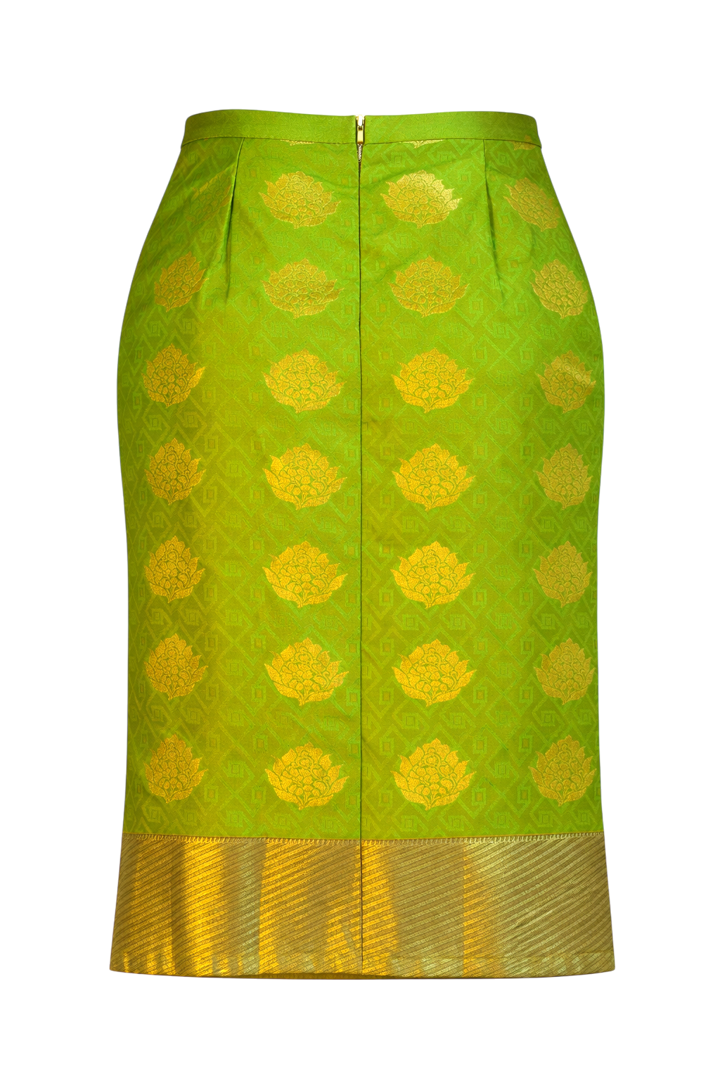 Lime Green Silk with Gold Lotus Nadir Skirt