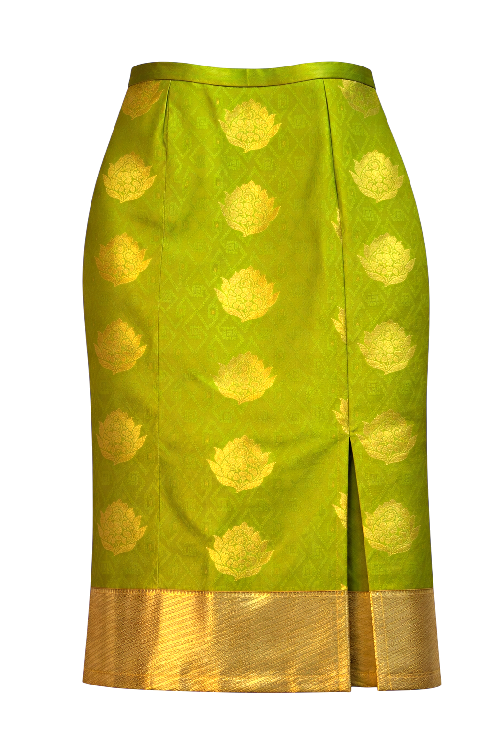 Lime Green Silk with Gold Lotus Nadir Skirt