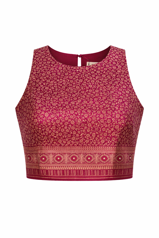Magenta-Crimson Banarasi Medallion Zenith Crop