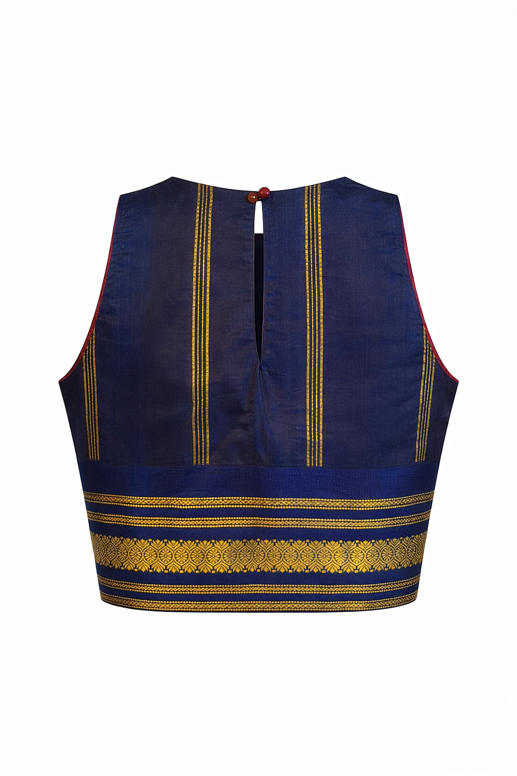 Navy Silk with Vertical Gold Stripe Zenith Crop