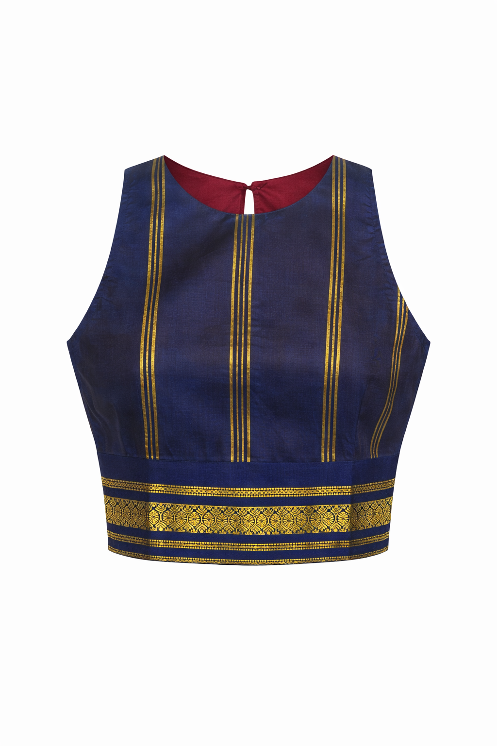 Navy Silk with Vertical Gold Stripe Zenith Crop