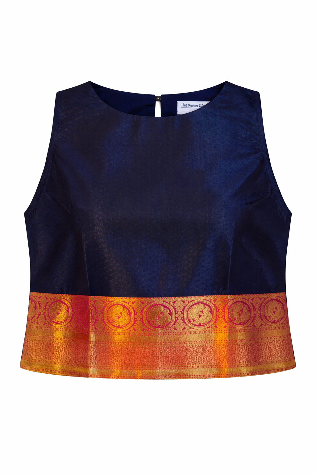Navy Silk with Gold-Pink Medallion Kanjivaram Zenith Crop