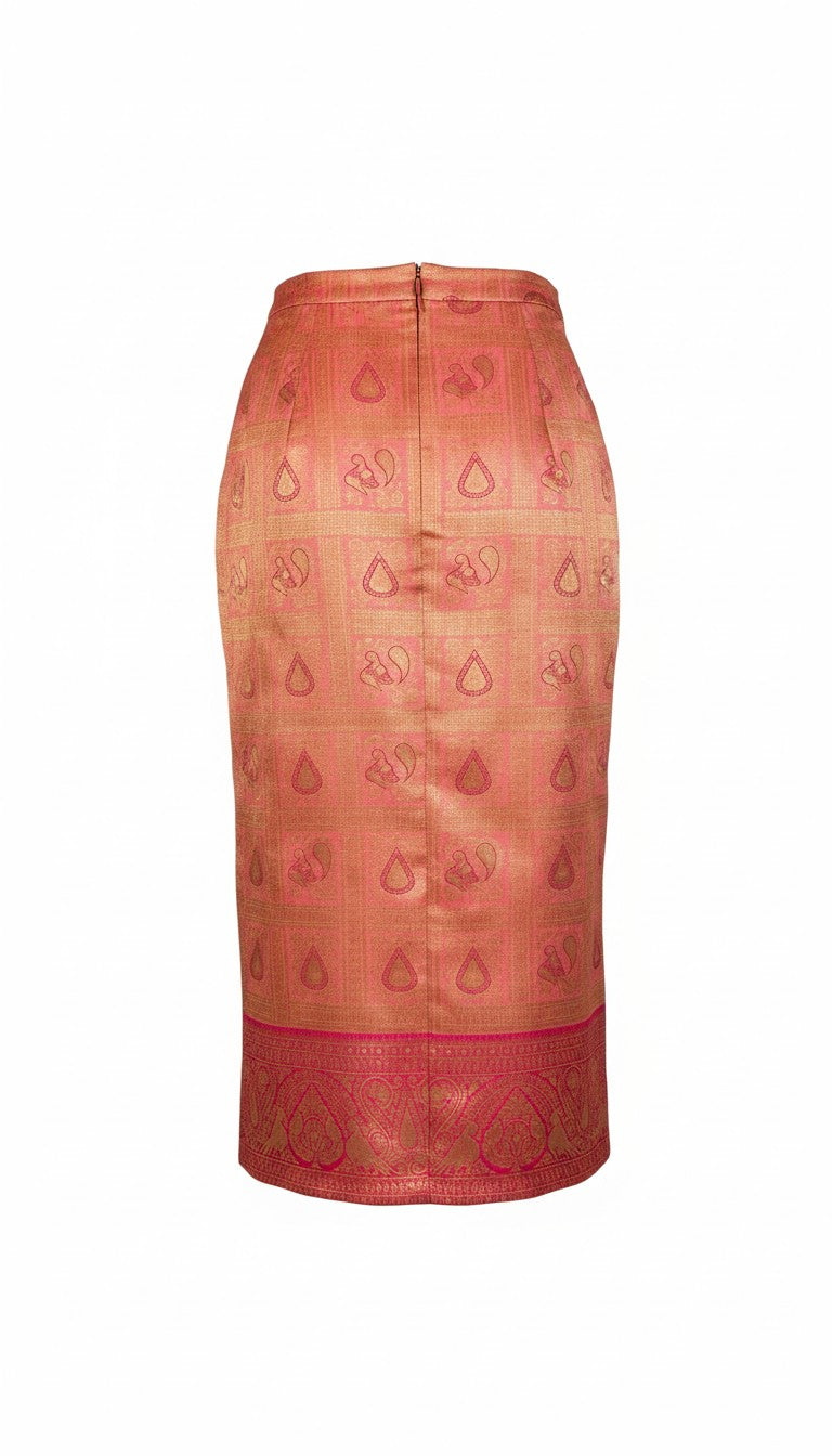 Peach-Pink Brocade Nadir Skirt