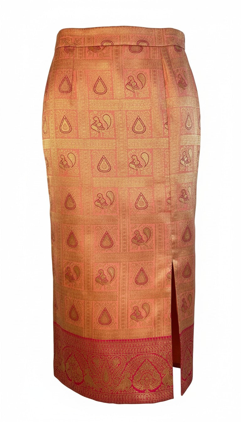 Peach-Pink Brocade Nadir Skirt