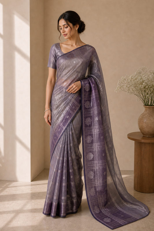 Plum Sheer Organza Saree