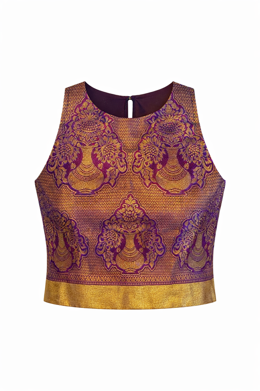 Purple Kalash Motifs Brocade Zenith Crop