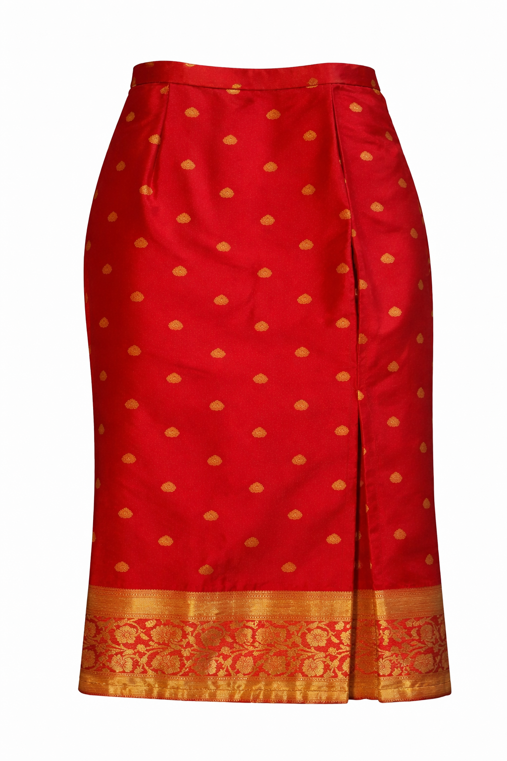 Red Silk with Gold Lotus Buttas Nadir Skirt