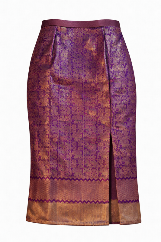 Royal Purple Grid Brocade Nadir Skirt