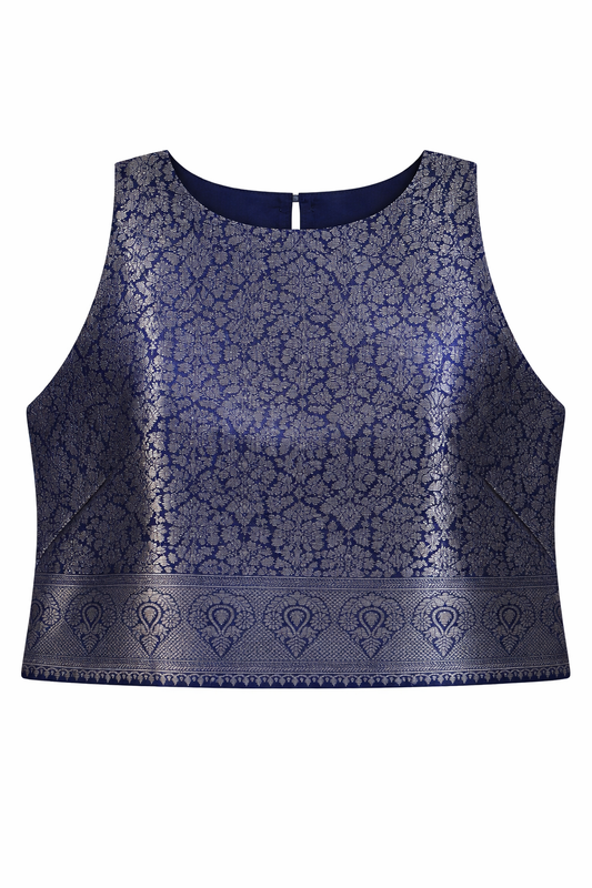 Steel Blue Brocade Zenith Crop