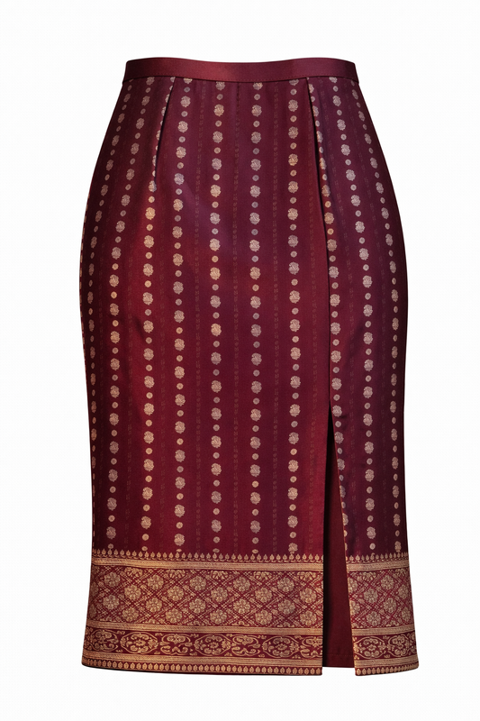 Wine Vertical Buttas Banarasi Nadir Skirt