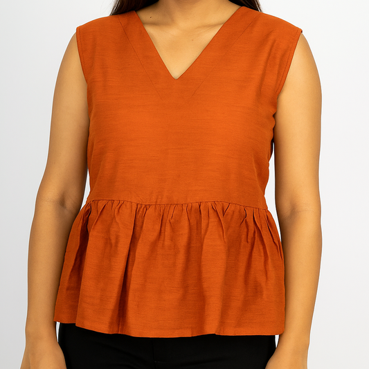 Burnt Sienna Silk Peplum Top