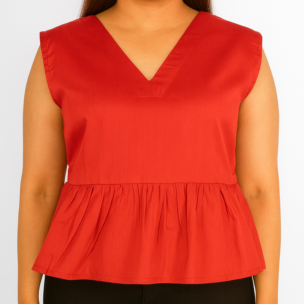 Coral Red Textured Peplum Top