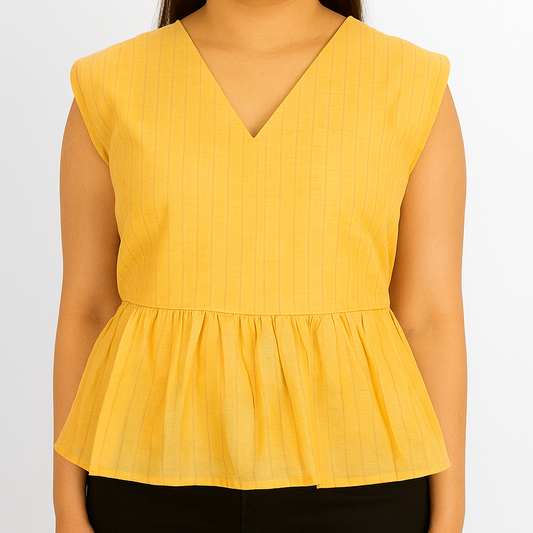 Yellow Striped Handwoven Peplum Top