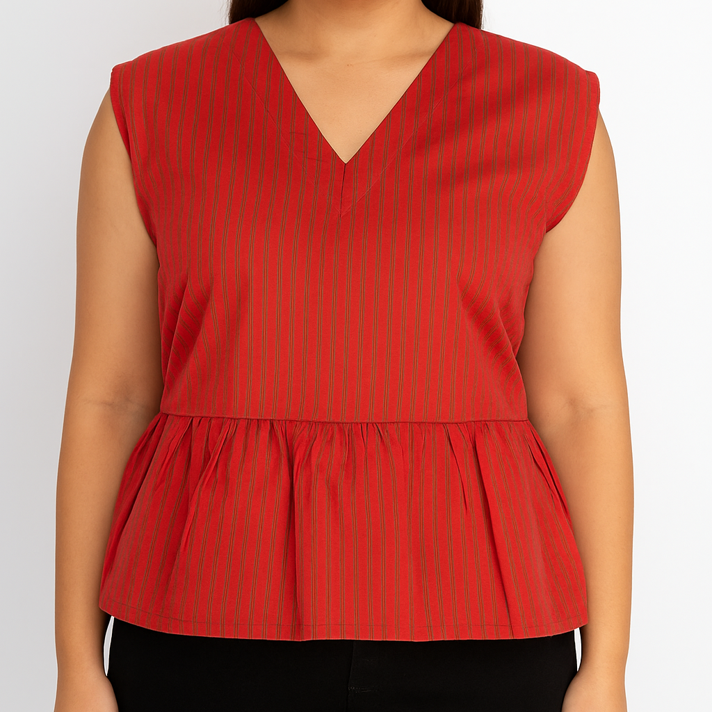 Rose Pink Pinstripe Cotton Peplum Top