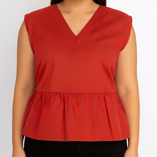 Rose Pink Pinstripe Cotton Peplum Top
